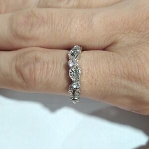 Eternity Band Ring Silver Tone Rhinestone Accent Size 7.25 Women